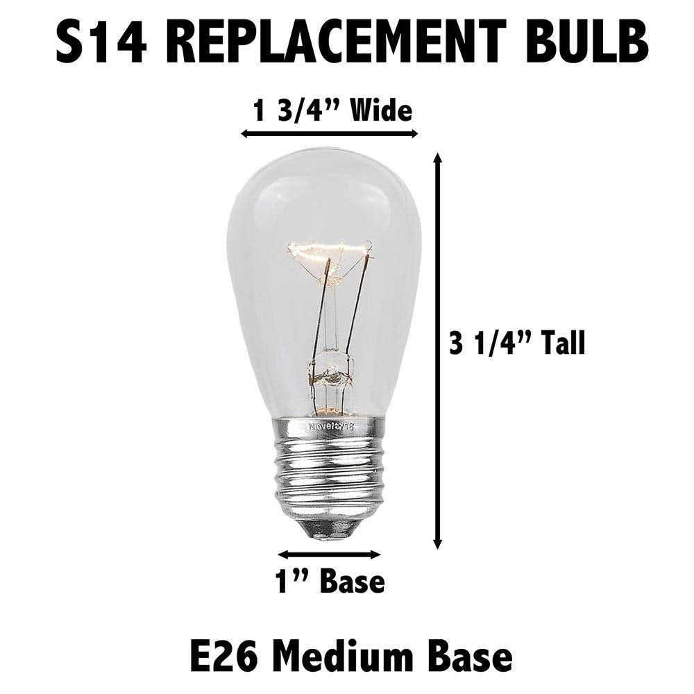 Novelty Lights 5 Pack S14 Outdoor Patio Edison Replacement Bulbs, E26 Medium Base, Clear, 11 Watt